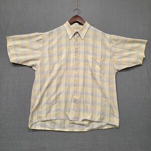 Arnold Palmer Mens Yellow Plaid Short Sleeve Button Up Shirt Size Large